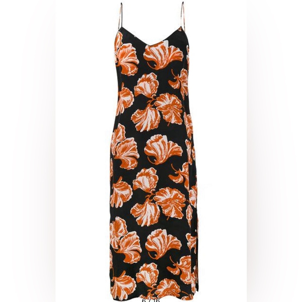 Ganni Geroux Black and Orange Floral Slip Midi Dress Size EU 38 (US Size 6)